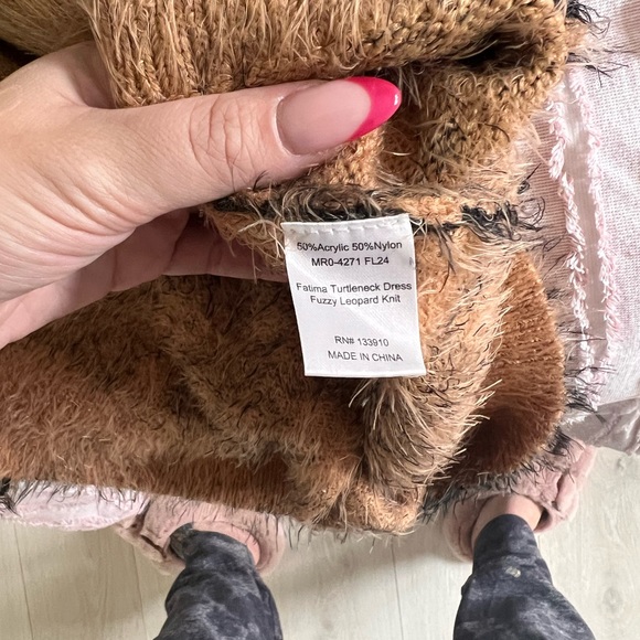 Mumu Fatima Turtleneck Dress- Fuzzy Leopard Knit - Picture 5 of 7